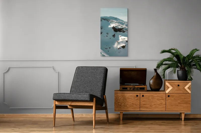Tablou Canvas, "Umbre pe crestele înzăpezite ale muntelui", Zăpadă, Vârfuri, Stânci, Umbre, Serpentine, Contrast, Înghețat, Alpin, Natură, Întinderi., 50 x 90 cm – poza 8