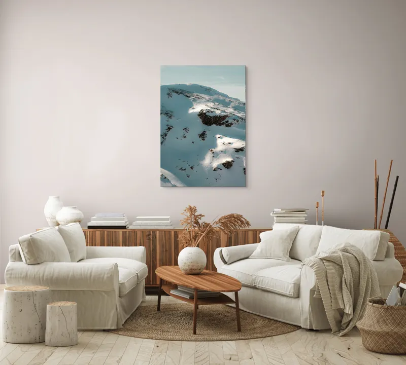 Tablou Canvas, "Umbre pe crestele înzăpezite ale muntelui", Zăpadă, Vârfuri, Stânci, Umbre, Serpentine, Contrast, Înghețat, Alpin, Natură, Întinderi., 70 x 100 cm – poza 4