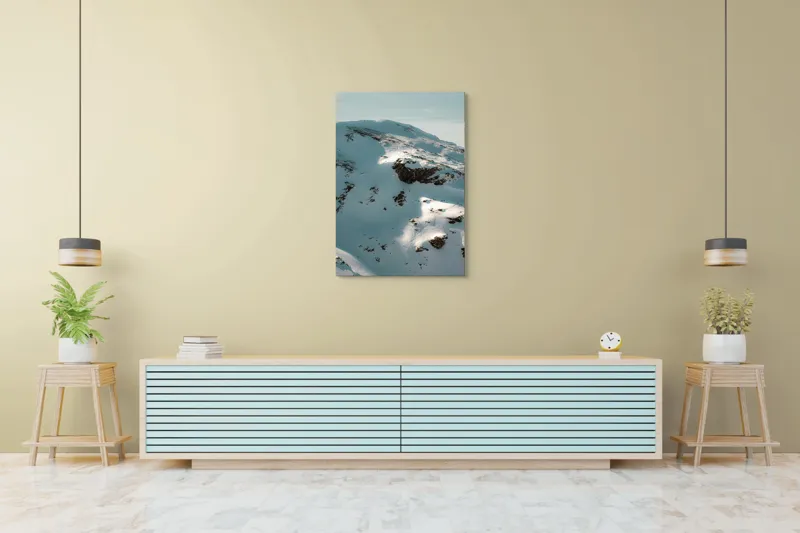 Tablou Canvas, "Umbre pe crestele înzăpezite ale muntelui", Zăpadă, Vârfuri, Stânci, Umbre, Serpentine, Contrast, Înghețat, Alpin, Natură, Întinderi., 70 x 100 cm – poza 5