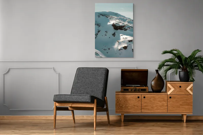 Tablou Canvas, "Umbre pe crestele înzăpezite ale muntelui", Zăpadă, Vârfuri, Stânci, Umbre, Serpentine, Contrast, Înghețat, Alpin, Natură, Întinderi., 70 x 100 cm – poza 6