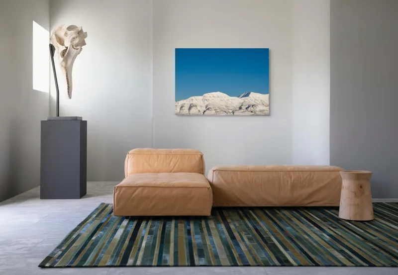 Tablou Canvas, "Munți acoperiți de zăpadă sub cer senin", Alb, Rece, Montan, Întins, Albastru, Seren, Vast, Pitoresc, 100 x 70 cm – poza 7