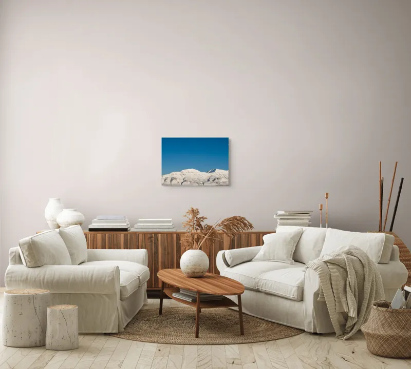 Tablou Canvas, "Munți acoperiți de zăpadă sub cer senin", Alb, Rece, Montan, Întins, Albastru, Seren, Vast, Pitoresc, 54 x 39 cm – poza 5