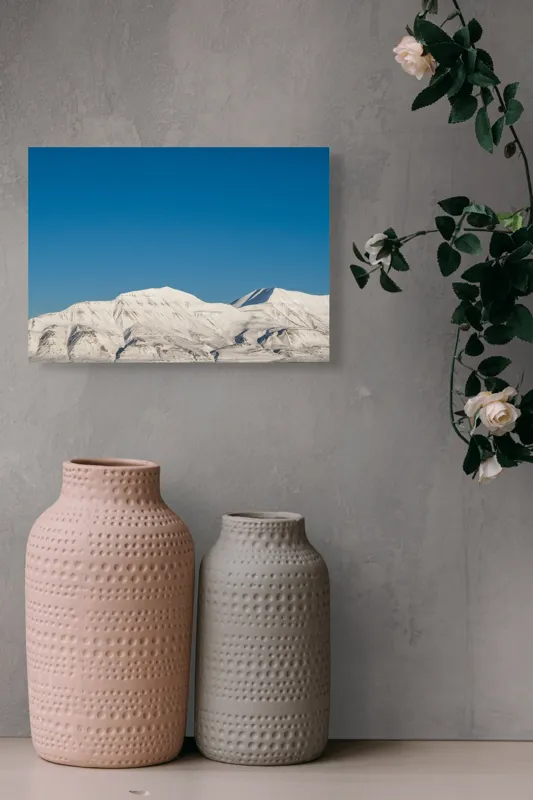 Tablou Canvas, "Munți acoperiți de zăpadă sub cer senin", Alb, Rece, Montan, Întins, Albastru, Seren, Vast, Pitoresc, 54 x 39 cm – poza 8