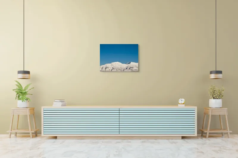Tablou Canvas, "Munți acoperiți de zăpadă sub cer senin", Alb, Rece, Montan, Întins, Albastru, Seren, Vast, Pitoresc, 70 x 50 cm – poza 7