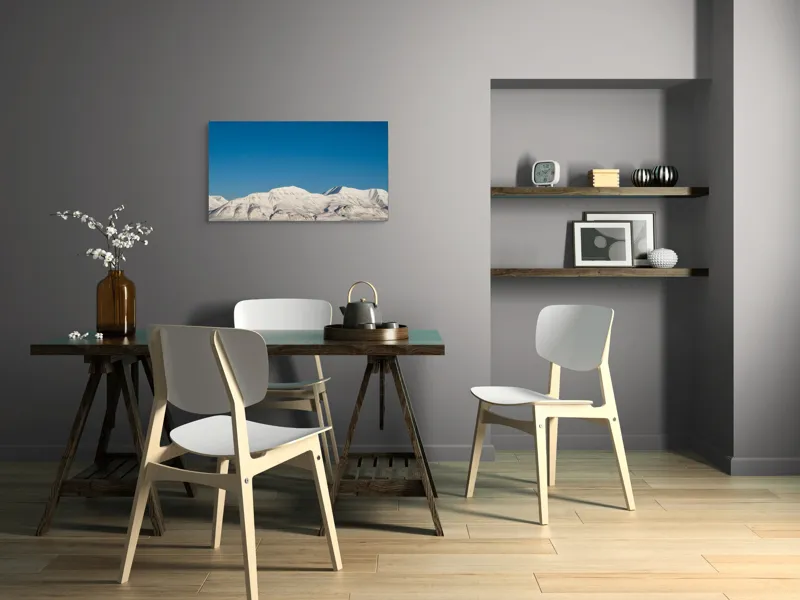 Tablou Canvas, "Munți acoperiți de zăpadă sub cer senin", Alb, Rece, Montan, Întins, Albastru, Seren, Vast, Pitoresc, 90 x 50 cm – poza 3