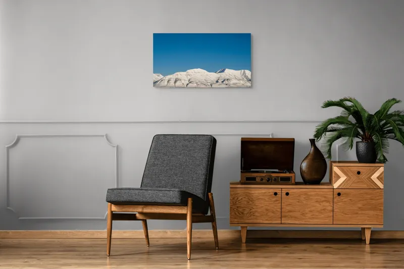 Tablou Canvas, "Munți acoperiți de zăpadă sub cer senin", Alb, Rece, Montan, Întins, Albastru, Seren, Vast, Pitoresc, 90 x 50 cm – poza 6