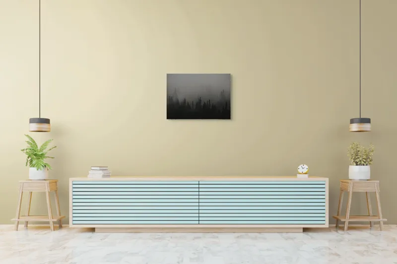 Tablou Canvas, "Ceața misterioasă din pădurea deasă", Ceață, Pădure, Mister, Întunecime, Tăcere, Natură, Enigmă, Umbre, Vârfuri, Melancolie, 70 x 50 cm – poza 7