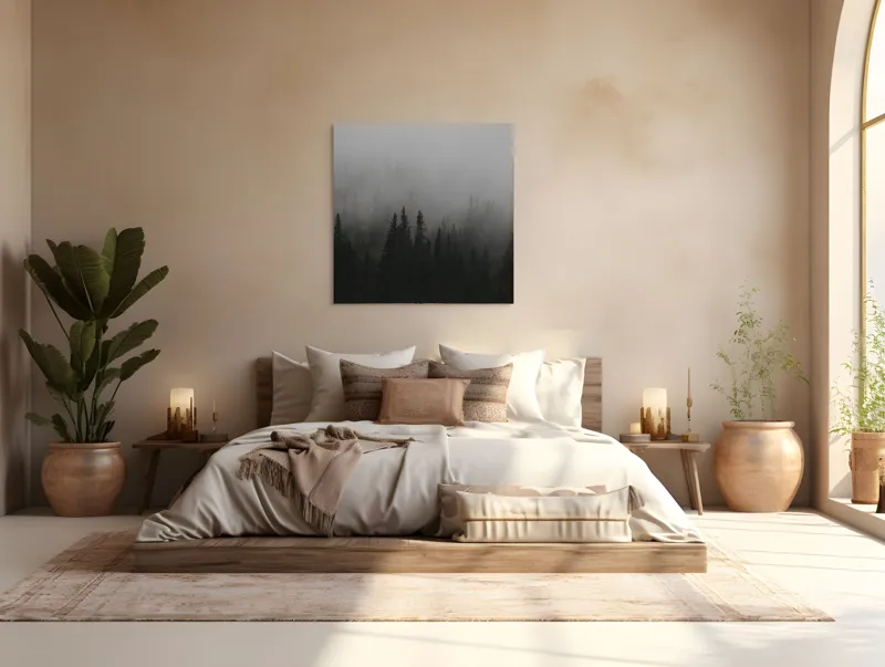 Tablou Canvas, "Ceața deasă acoperă pădurea verde", Ceață, Pădure, Mister, Copaci, Umbre, Calm, Natură, Întunecat, Liniște, Viziune, Munți, 100 x 100 cm – poza 4