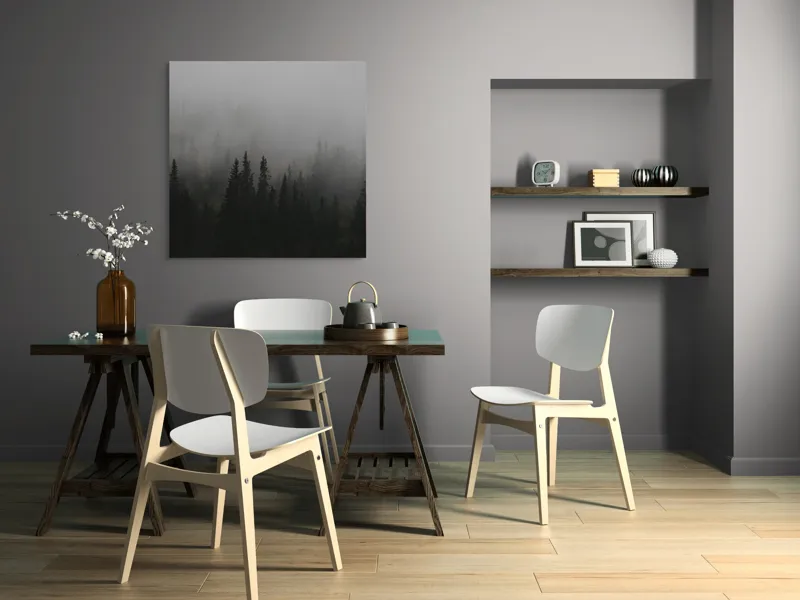 Tablou Canvas, "Ceața deasă acoperă pădurea verde", Ceață, Pădure, Mister, Copaci, Umbre, Calm, Natură, Întunecat, Liniște, Viziune, Munți, 100 x 100 cm – poza 6