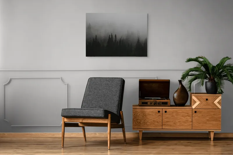 Tablou Canvas, "Ceața deasă acoperă pădurea verde", Ceață, Pădure, Mister, Copaci, Umbre, Calm, Natură, Întunecat, Liniște, Viziune, Munți, 100 x 70 cm – poza 8