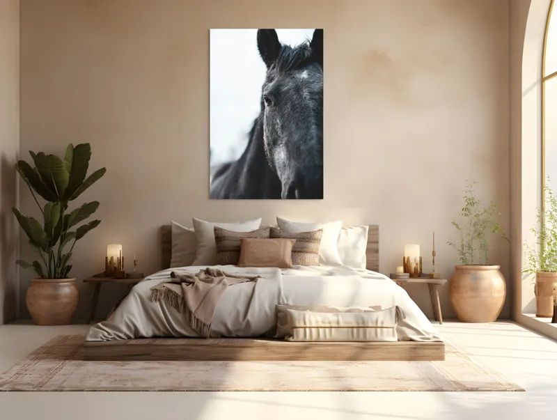 Tablou Canvas, "Calul priveste spre orizont alb.", Nu știu cine este în imagine., 100 x 150 cm – poza 3