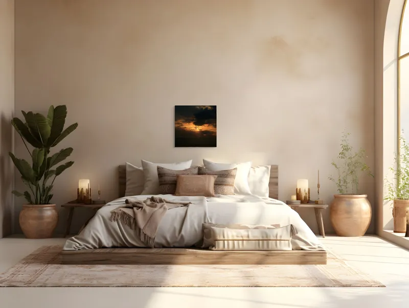 Tablou Canvas, "Soarele ascuns printre nori negri", Nor, Cer, Soare, Lumini, Umbre, Apus, Dramatism, Contrast, Mister, Frumusețe, 50 x 50 cm – poza 5