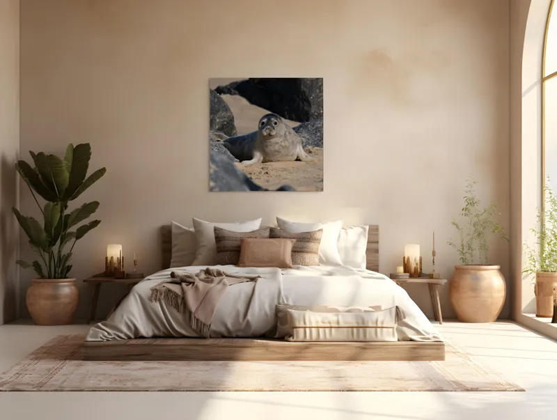 Tablou Canvas, "Foca odihnindu-se pe plajă liniștită", I don't know who this is., 100 x 100 cm – poza 4