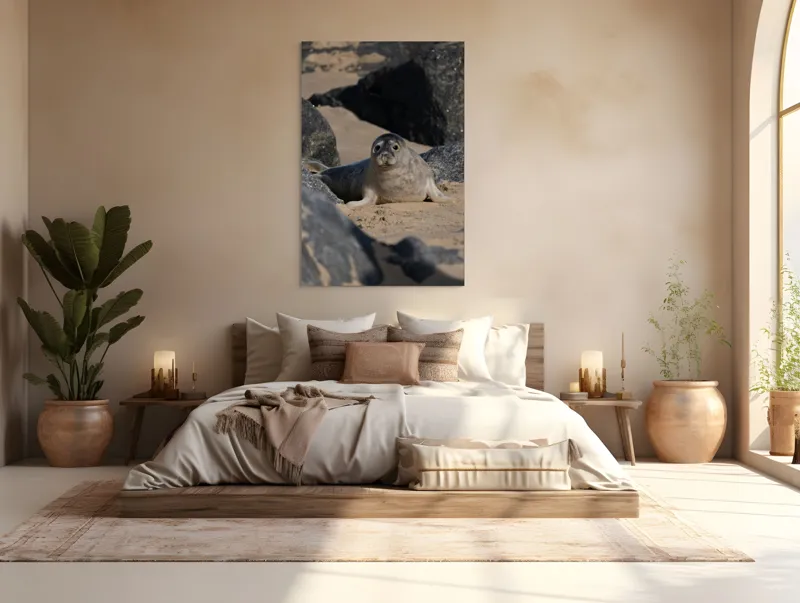 Tablou Canvas, "Foca odihnindu-se pe plajă liniștită", I don't know who this is., 100 x 150 cm – poza 3
