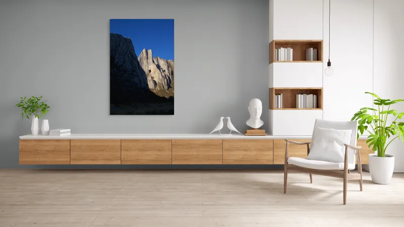 Tablou Canvas, "Muntele Strălucitor în Lumina Serii", Stânci, Cer, Umbre, Formațiuni, Naturale, Peisaj, Lumină, Alpinism, Frumusețe, Roci, 100 x 150 cm – poza 8