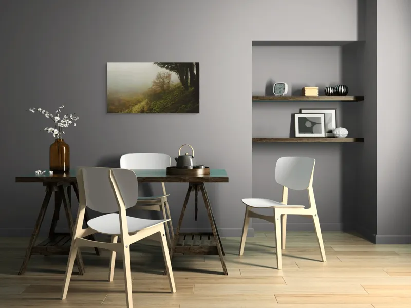 Tablou Canvas, "Misterul pădurii în ceață misterioasă", Ceață, Copaci, Deal, Vegetație, Liniște, Mister, Natură, Frunziș, Umbre, Peisaj, 90 x 50 cm – poza 3