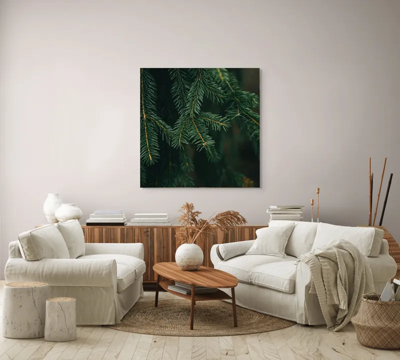 Tablou Canvas, "Verdele tainic al pădurii de brazi", Brad, Verde, Ramuri, Textură, Frunziș, 100 x 100 cm – poza 3