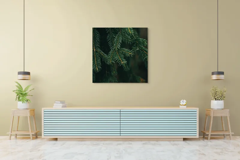 Tablou Canvas, "Verdele tainic al pădurii de brazi", Brad, Verde, Ramuri, Textură, Frunziș, 100 x 100 cm – poza 5