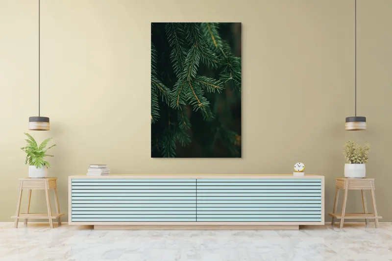 Tablou Canvas, "Verdele tainic al pădurii de brazi", Brad, Verde, Ramuri, Textură, Frunziș, 100 x 150 cm – poza 4