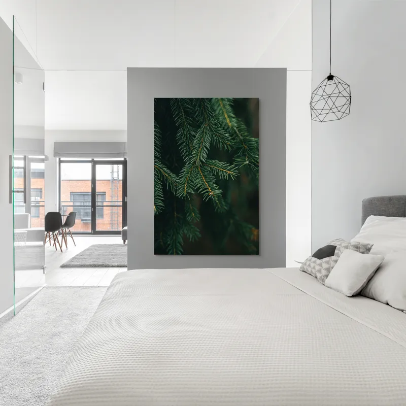 Tablou Canvas, "Verdele tainic al pădurii de brazi", Brad, Verde, Ramuri, Textură, Frunziș, 100 x 150 cm – poza 5