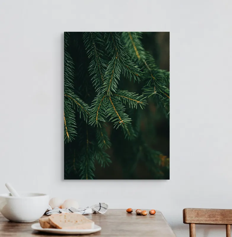 Tablou Canvas, "Verdele tainic al pădurii de brazi", Brad, Verde, Ramuri, Textură, Frunziș, 50 x 70 cm – poza 3
