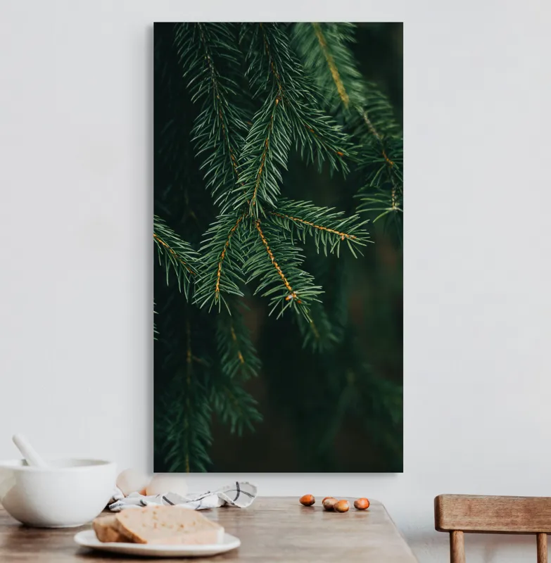 Tablou Canvas, "Verdele tainic al pădurii de brazi", Brad, Verde, Ramuri, Textură, Frunziș, 50 x 90 cm – poza 3