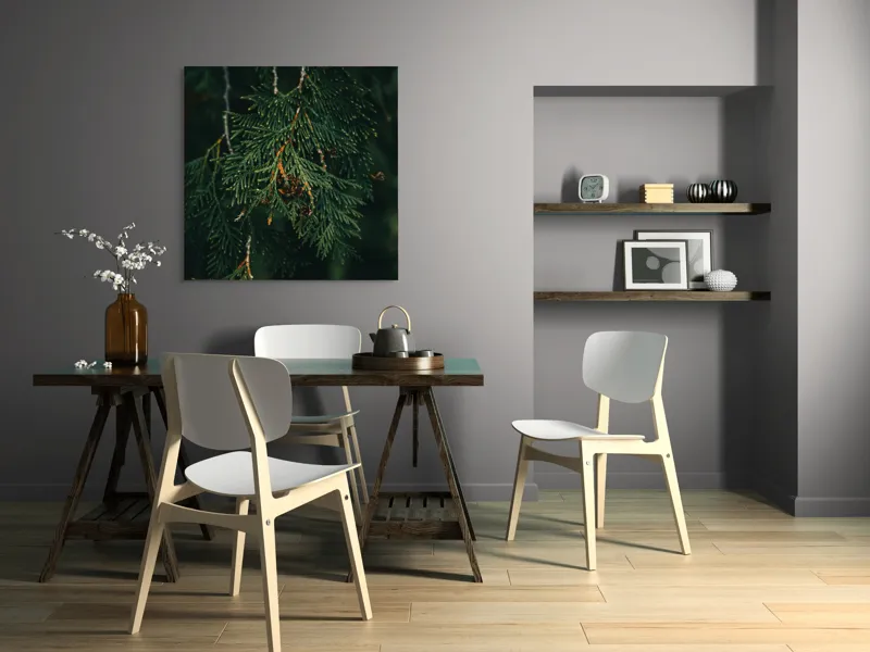 Tablou Canvas, "Ramuri de conifer în întuneric misterios", Veveriță, Ramuri, Verde, Frunziș, Textură, Natură, Detalii, Întunecat, Frunze, Pădure, Organic, Tonuri, 100 x 100 cm – poza 6