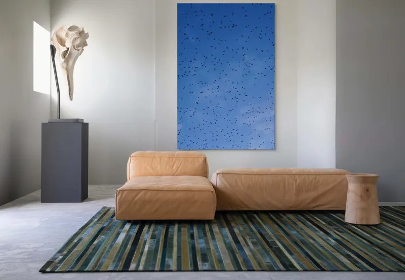 Tablou Canvas, "Dansul graurilor pe cerul albastru", Păsări, Zbor, Cer, Albastru, Mulțime, Vedere, Întindere, 100 x 150 cm – poza 7