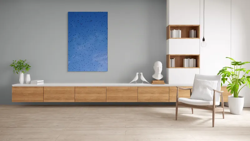 Tablou Canvas, "Dansul graurilor pe cerul albastru", Păsări, Zbor, Cer, Albastru, Mulțime, Vedere, Întindere, 100 x 150 cm – poza 8