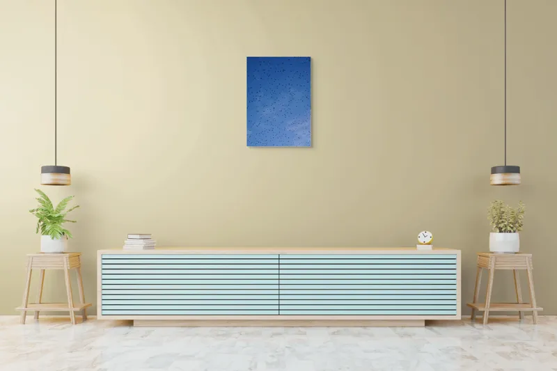 Tablou Canvas, "Dansul graurilor pe cerul albastru", Păsări, Zbor, Cer, Albastru, Mulțime, Vedere, Întindere, 50 x 70 cm – poza 6