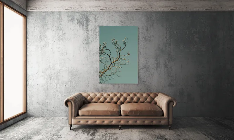Tablou Canvas, "Bobocii primăverii sub cer senin", Ramuri, Muguri, Cer, Albastru, Natură, Primăvară, Frumusețe, Liniște, 100 x 150 cm – poza 6