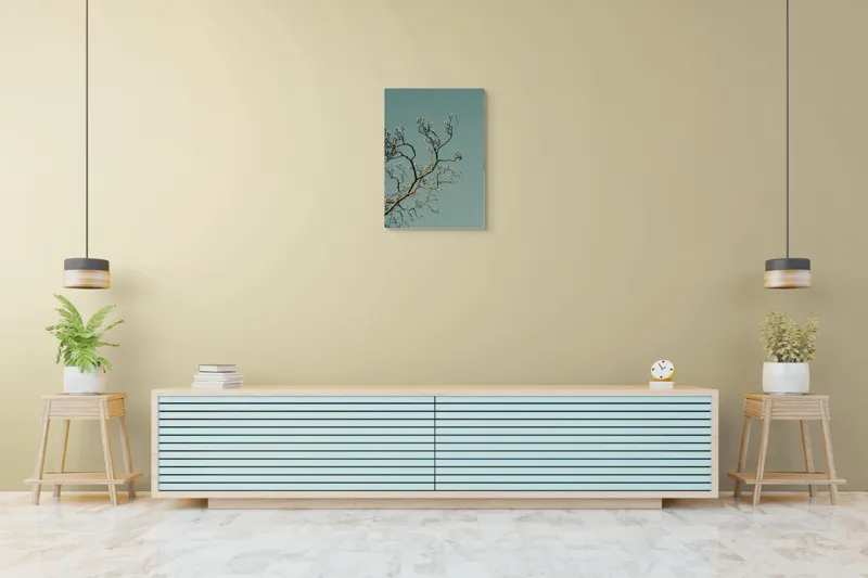 Tablou Canvas, "Bobocii primăverii sub cer senin", Ramuri, Muguri, Cer, Albastru, Natură, Primăvară, Frumusețe, Liniște, 50 x 70 cm – poza 6