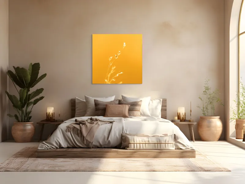 Tablou Canvas, "Răsăritul cald în fire de iarbă", Auriu, Delicat, Simplu, Strălucitor, Încântător, Seren, Liniștitor, Elegant, 100 x 100 cm – poza 4