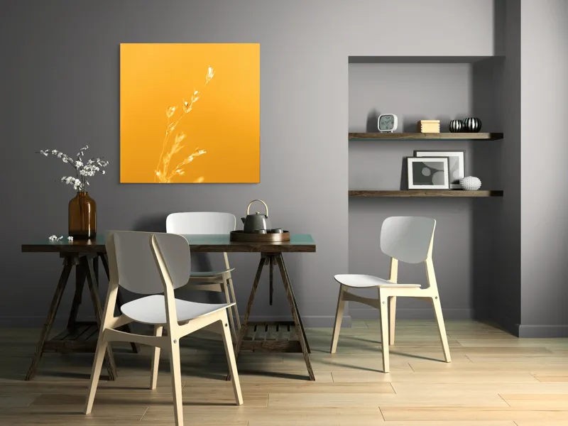 Tablou Canvas, "Răsăritul cald în fire de iarbă", Auriu, Delicat, Simplu, Strălucitor, Încântător, Seren, Liniștitor, Elegant, 100 x 100 cm – poza 6