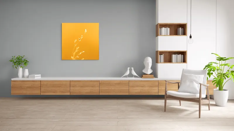 Tablou Canvas, "Răsăritul cald în fire de iarbă", Auriu, Delicat, Simplu, Strălucitor, Încântător, Seren, Liniștitor, Elegant, 100 x 100 cm – poza 8