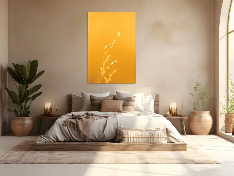 Tablou Canvas, "Răsăritul cald în fire de iarbă", Auriu, Delicat, Simplu, Strălucitor, Încântător, Seren, Liniștitor, Elegant, 100 x 150 cm – poza 3