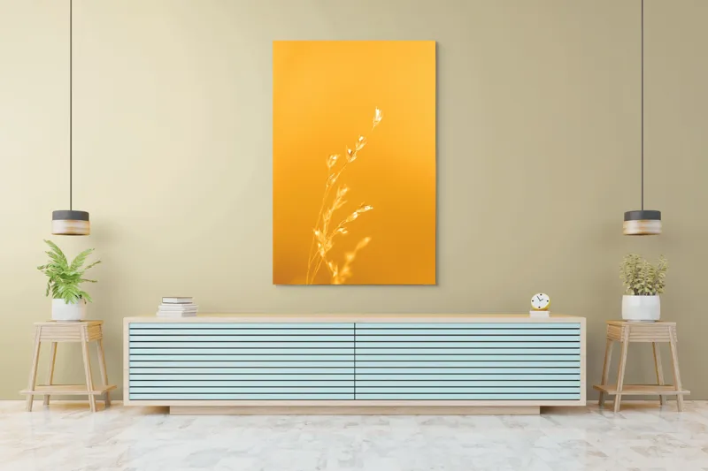Tablou Canvas, "Răsăritul cald în fire de iarbă", Auriu, Delicat, Simplu, Strălucitor, Încântător, Seren, Liniștitor, Elegant, 100 x 150 cm – poza 4