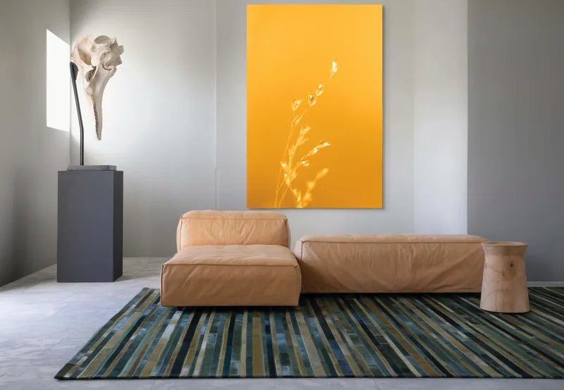 Tablou Canvas, "Răsăritul cald în fire de iarbă", Auriu, Delicat, Simplu, Strălucitor, Încântător, Seren, Liniștitor, Elegant, 100 x 150 cm – poza 7