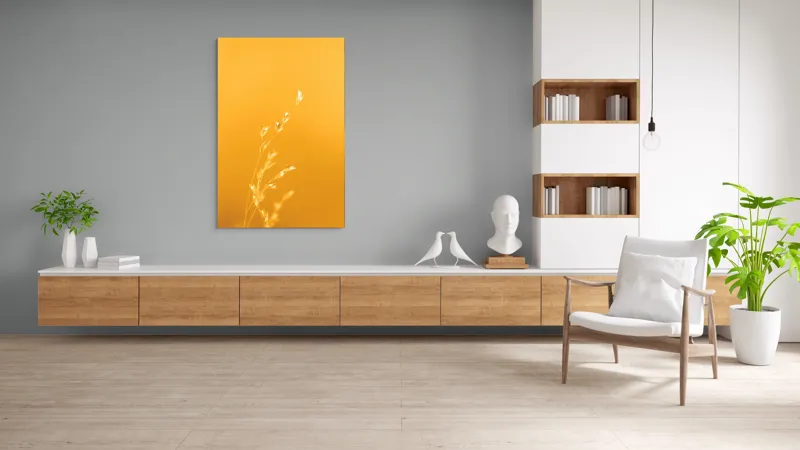 Tablou Canvas, "Răsăritul cald în fire de iarbă", Auriu, Delicat, Simplu, Strălucitor, Încântător, Seren, Liniștitor, Elegant, 100 x 150 cm – poza 8