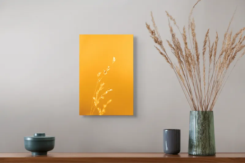 Tablou Canvas, "Răsăritul cald în fire de iarbă", Auriu, Delicat, Simplu, Strălucitor, Încântător, Seren, Liniștitor, Elegant, 26 x 39 cm – poza 5
