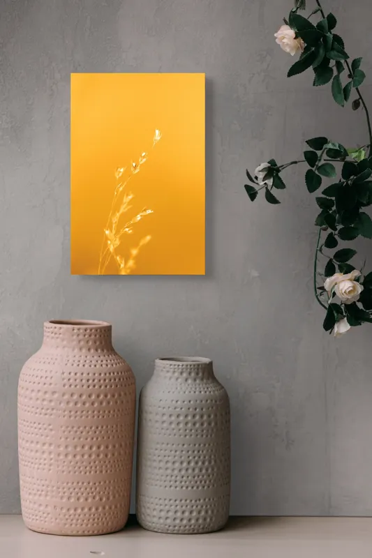 Tablou Canvas, "Răsăritul cald în fire de iarbă", Auriu, Delicat, Simplu, Strălucitor, Încântător, Seren, Liniștitor, Elegant, 26 x 39 cm – poza 6