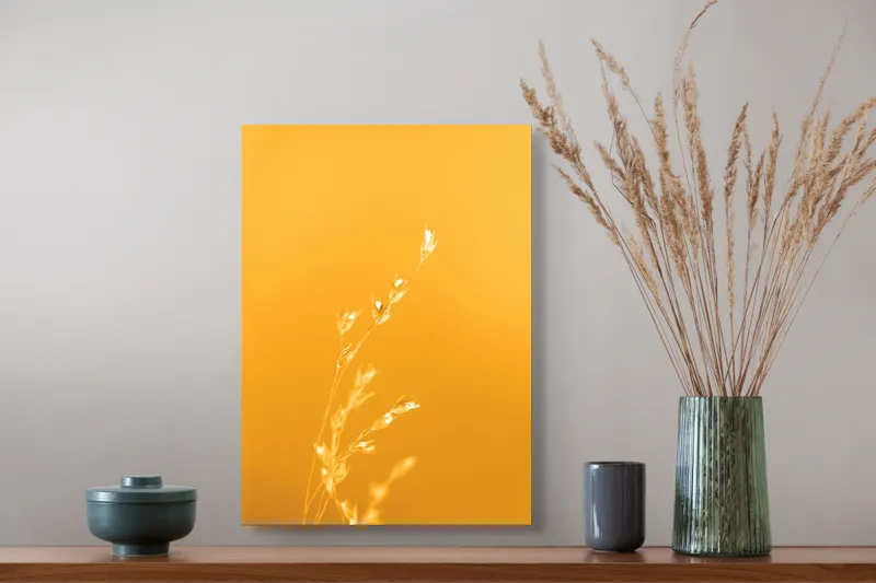 Tablou Canvas, "Răsăritul cald în fire de iarbă", Auriu, Delicat, Simplu, Strălucitor, Încântător, Seren, Liniștitor, Elegant, 39 x 54 cm – poza 3