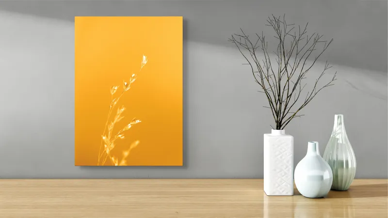 Tablou Canvas, "Răsăritul cald în fire de iarbă", Auriu, Delicat, Simplu, Strălucitor, Încântător, Seren, Liniștitor, Elegant, 39 x 54 cm – poza 4