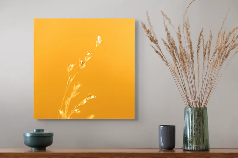 Tablou Canvas, "Răsăritul cald în fire de iarbă", Auriu, Delicat, Simplu, Strălucitor, Încântător, Seren, Liniștitor, Elegant, 50 x 50 cm – poza 4
