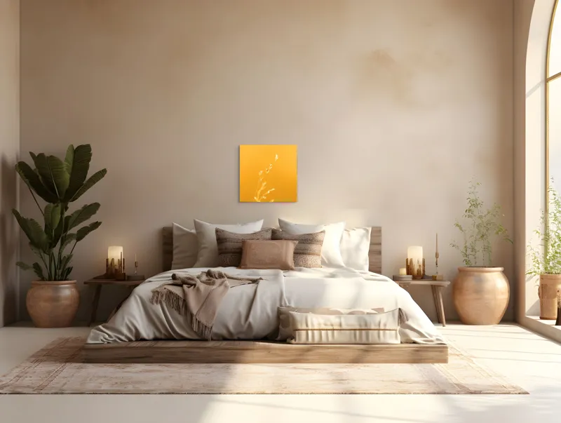 Tablou Canvas, "Răsăritul cald în fire de iarbă", Auriu, Delicat, Simplu, Strălucitor, Încântător, Seren, Liniștitor, Elegant, 50 x 50 cm – poza 5