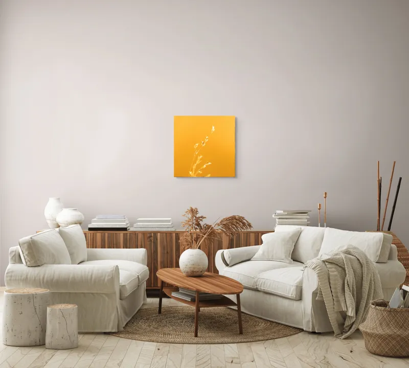 Tablou Canvas, "Răsăritul cald în fire de iarbă", Auriu, Delicat, Simplu, Strălucitor, Încântător, Seren, Liniștitor, Elegant, 50 x 50 cm – poza 7