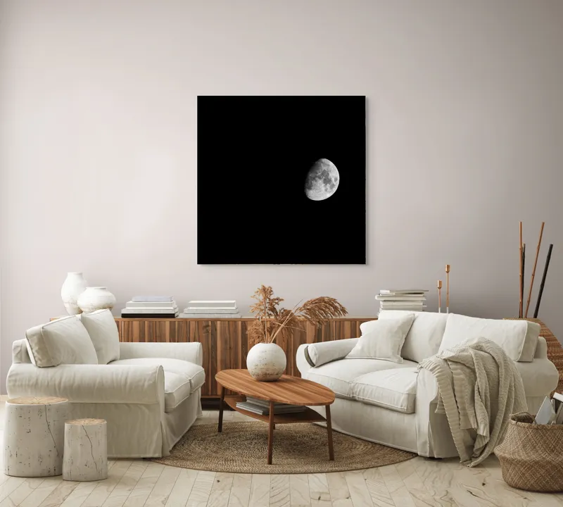 Tablou Canvas, "Luna singuratică pe cerul nopții", Lună, Întuneric, Certeț, Astronomie, Umbră, 100 x 100 cm – poza 3