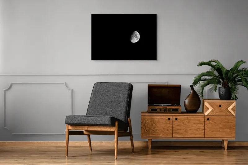 Tablou Canvas, "Luna singuratică pe cerul nopții", Lună, Întuneric, Certeț, Astronomie, Umbră, 100 x 70 cm – poza 8