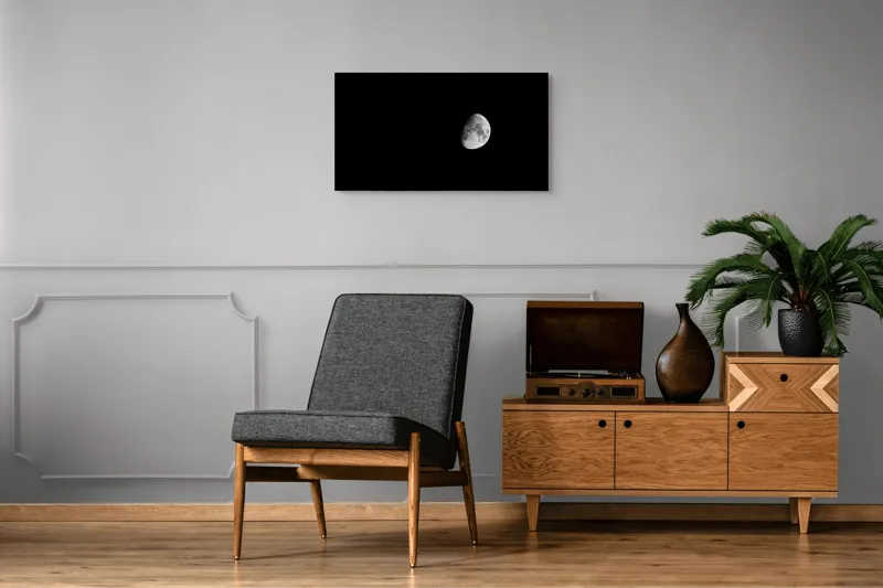 Tablou Canvas, "Luna singuratică pe cerul nopții", Lună, Întuneric, Certeț, Astronomie, Umbră, 90 x 50 cm – poza 6