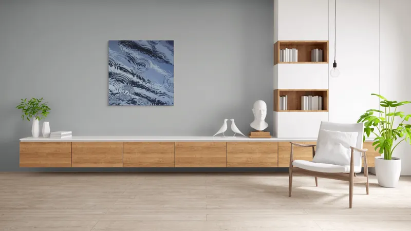 Tablou Canvas, "Picături de ploaie pe apă liniștită", Valuri, Cercuri, Apă, Reflecții, Textură, Plutire, Unde, Liniște, 100 x 100 cm – poza 8